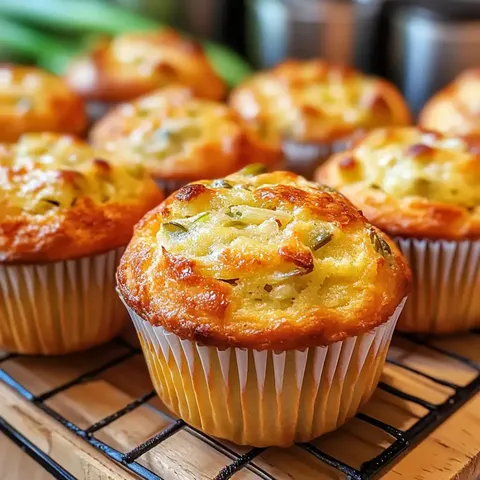 Frische, goldbraune Muffins mit einer leicht knusprigen Oberfläche und stückchen von Gemüse stehen auf einem Gitterrost.