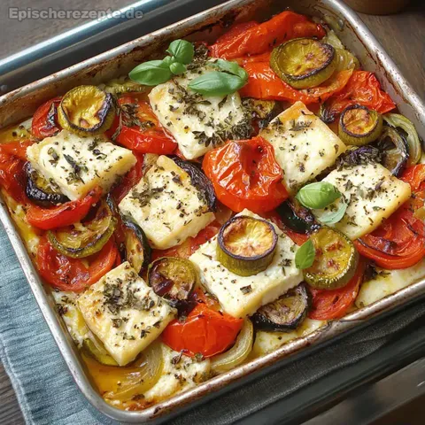 Schafskäse aus dem Ofen mit Gemüse