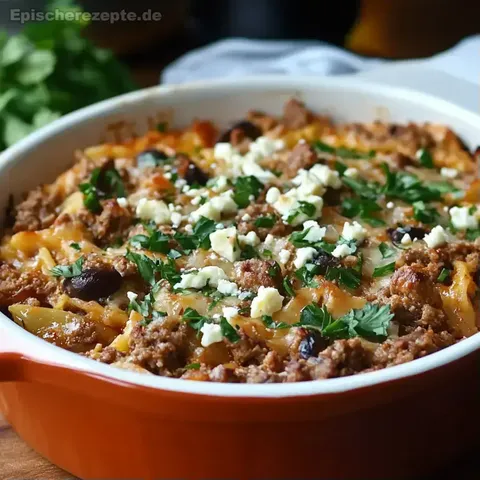 Griechischer Hackauflauf mit Kritharaki und Feta