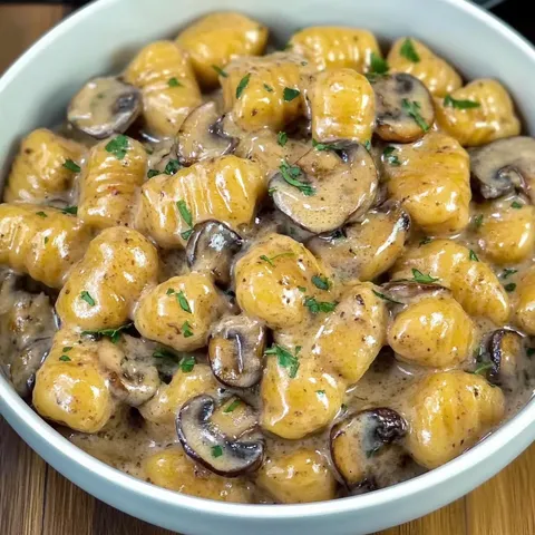 Cremige Gnocchi mit Pilzen und Speck