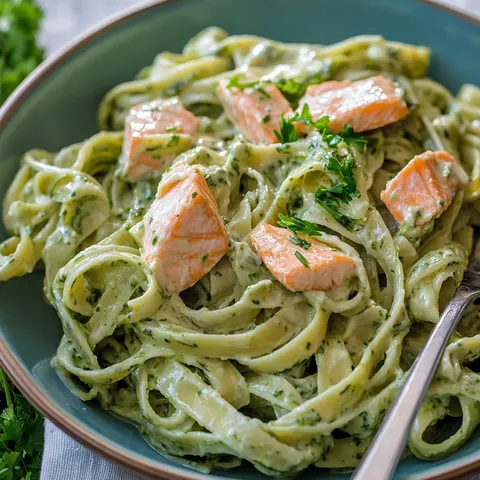 Lachs Pasta mit cremiger Sahnesauce