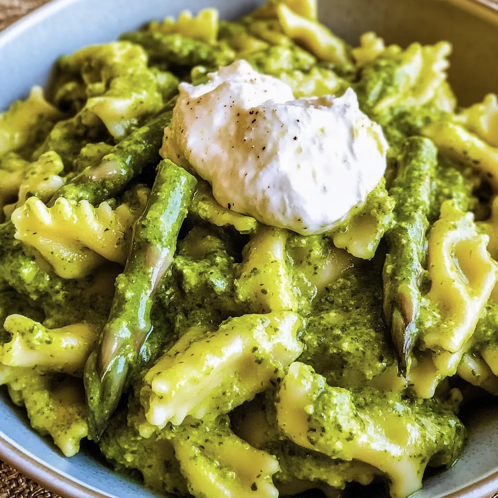Pasta mit Bärlauchpesto, grünem Spargel und Burrata
