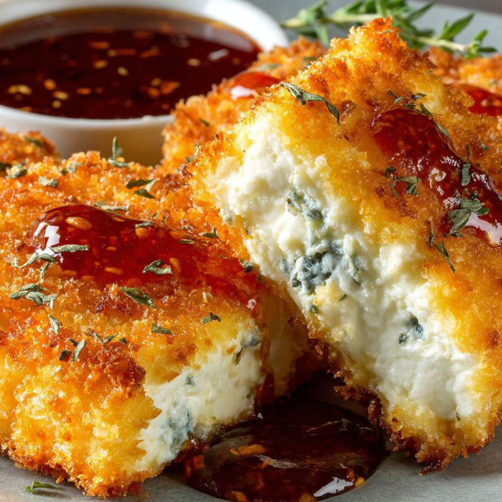 Crispy feta with sauce.