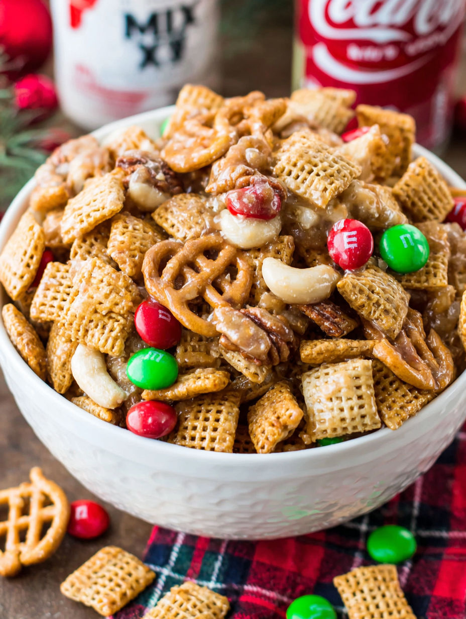 A bowl of sweet and salty chex mix.