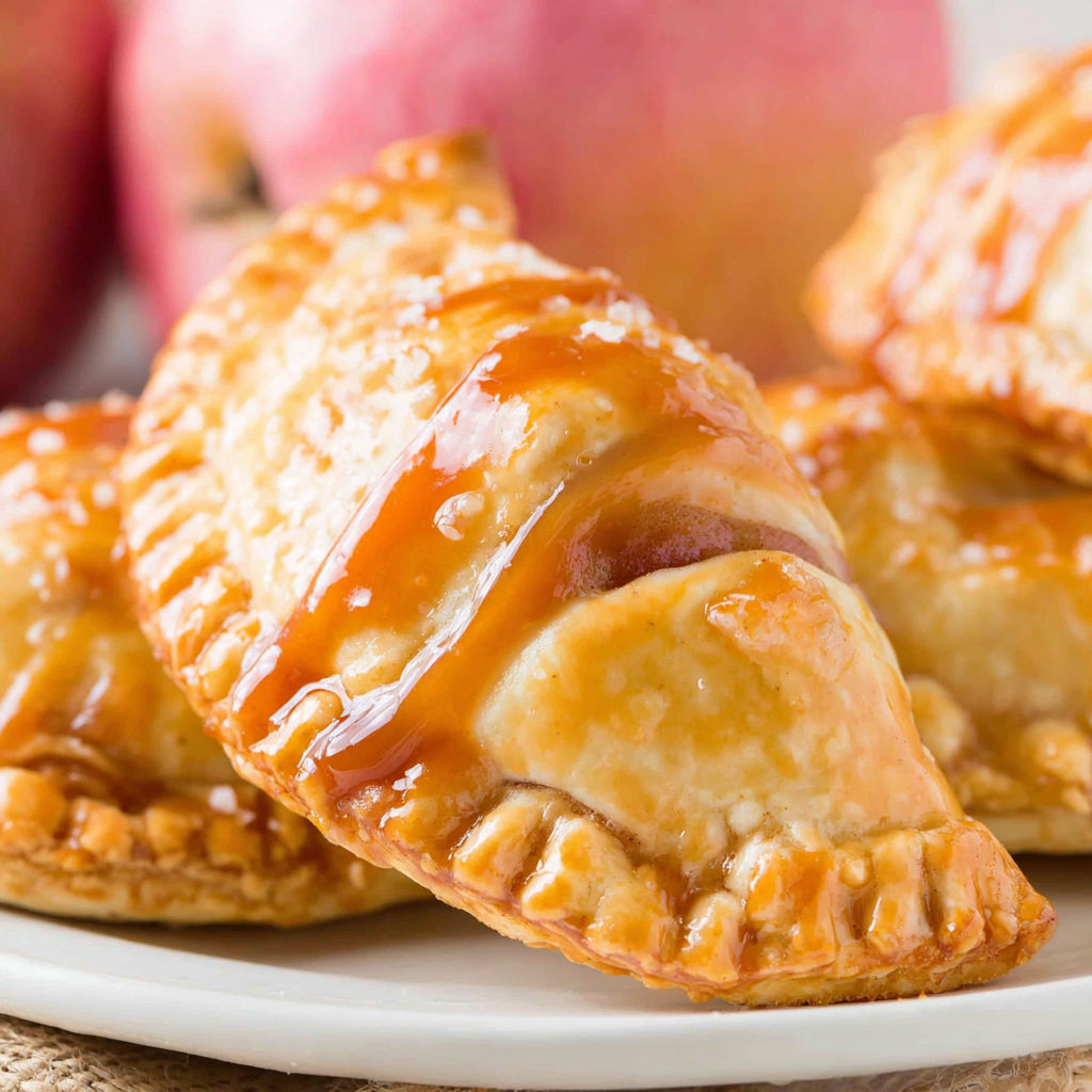 Caramel apple hand pies on a plate.