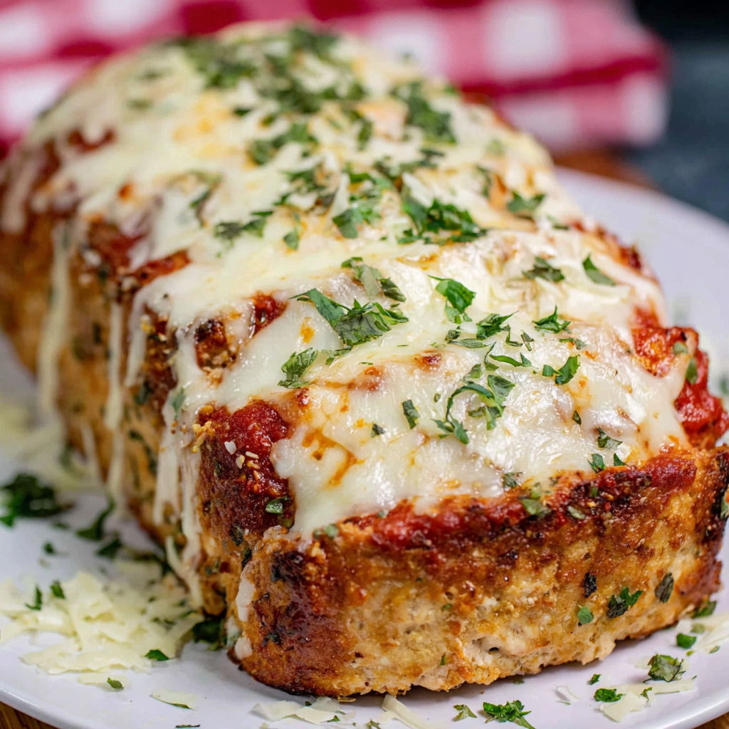 A slice of savory chicken parmesan meatloaf.