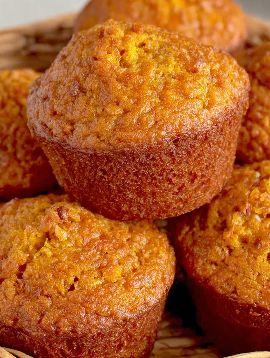 A stack of spiced fresh pumpkin muffins.