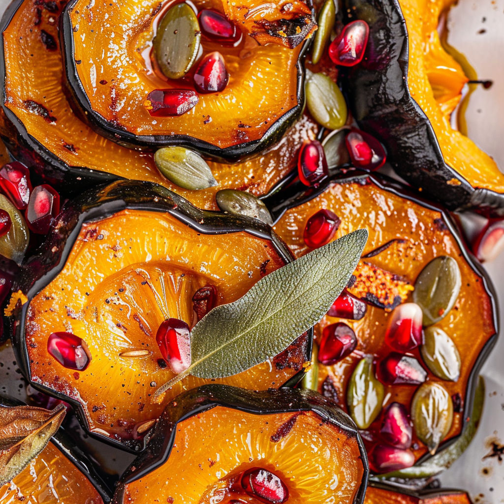 Sweet and spicy roasted acorn squash slices.