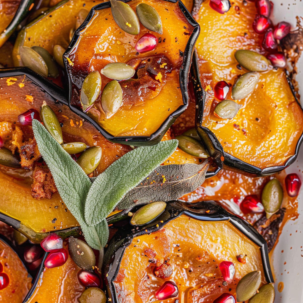 Sweet and spicy roasted acorn squash slices.