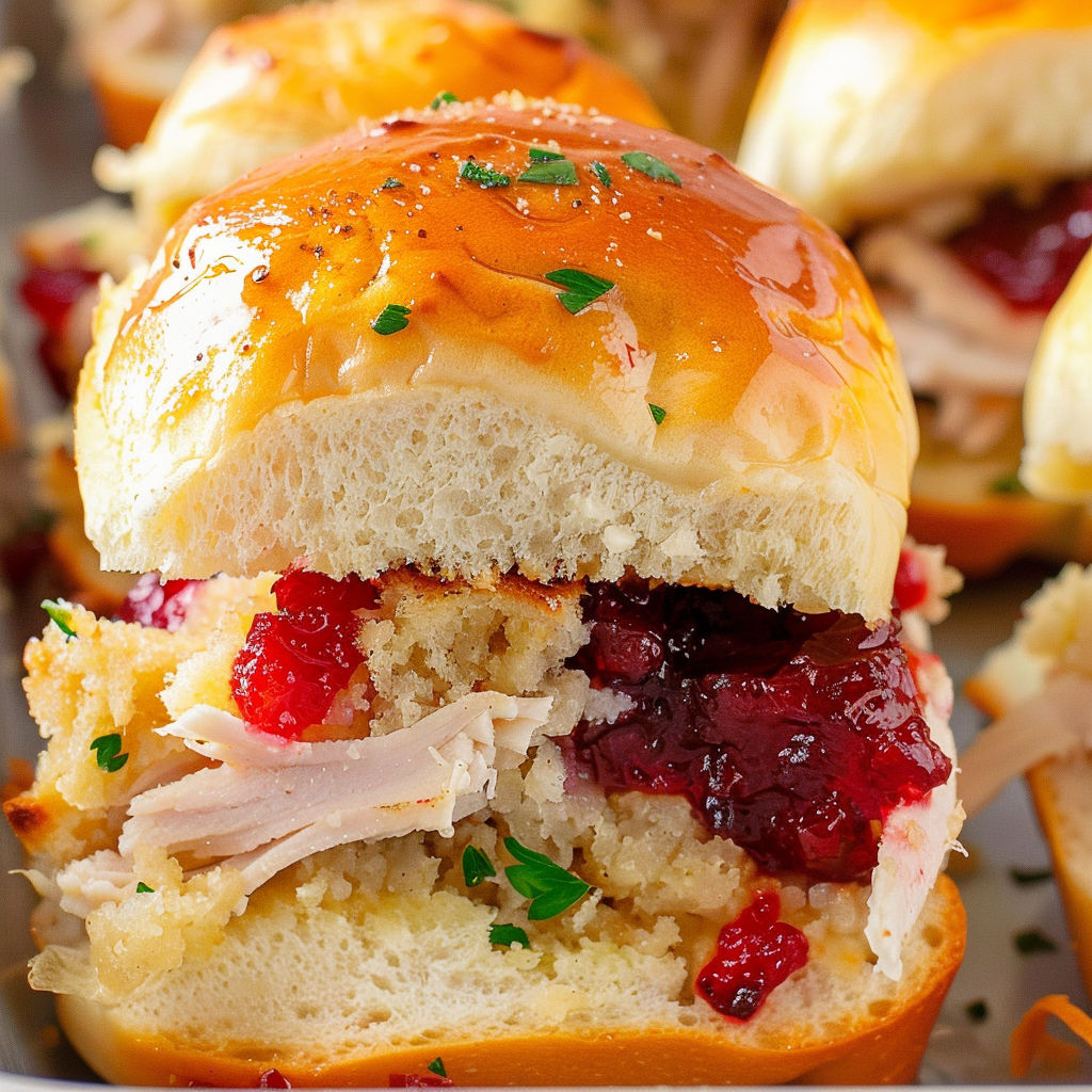 A plate of turkey sliders with jelly and cranberry sauce.