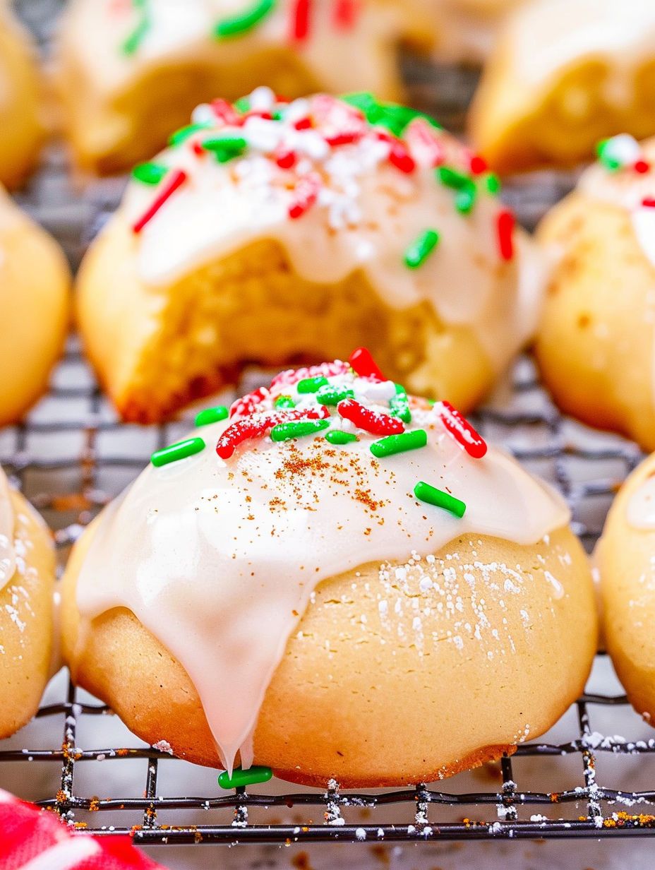 A tray of eggnog teacakes with sprinkles.