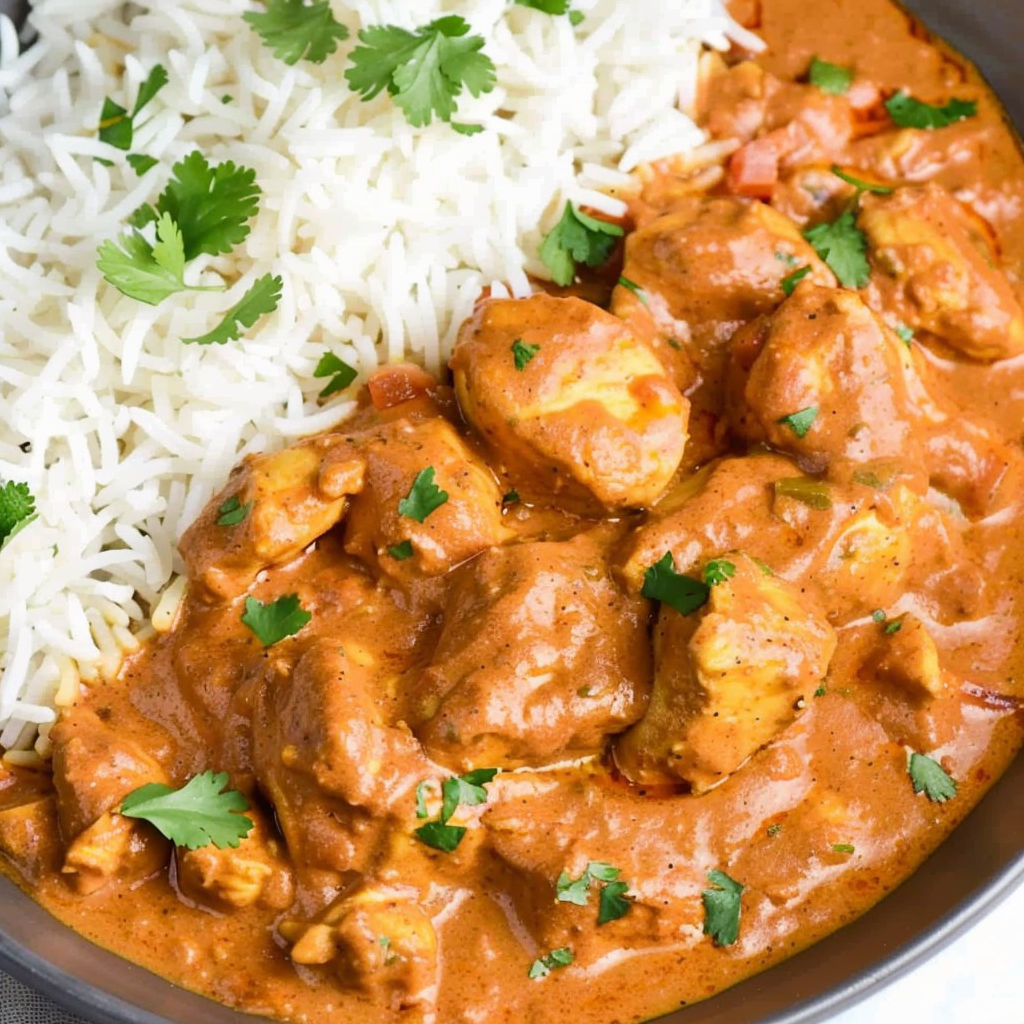 A bowl of slow cooker butter chicken.