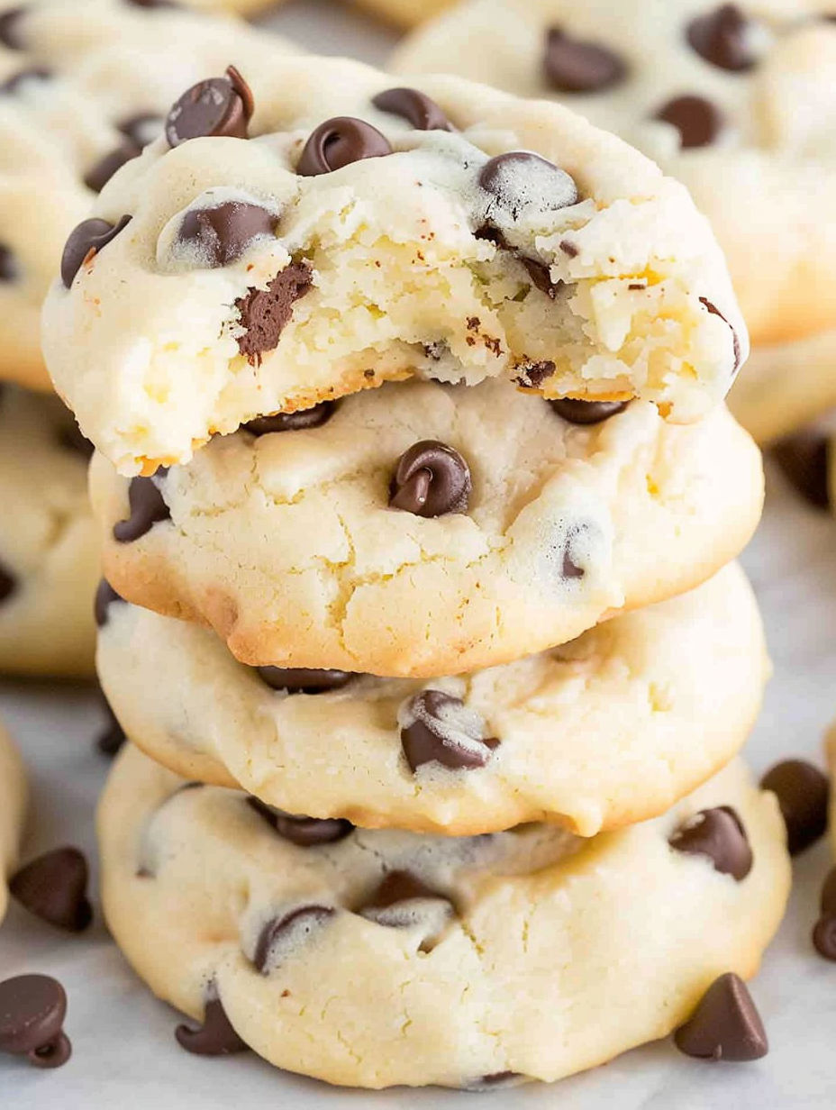 A stack of chocolate chip cheesecake cookies.