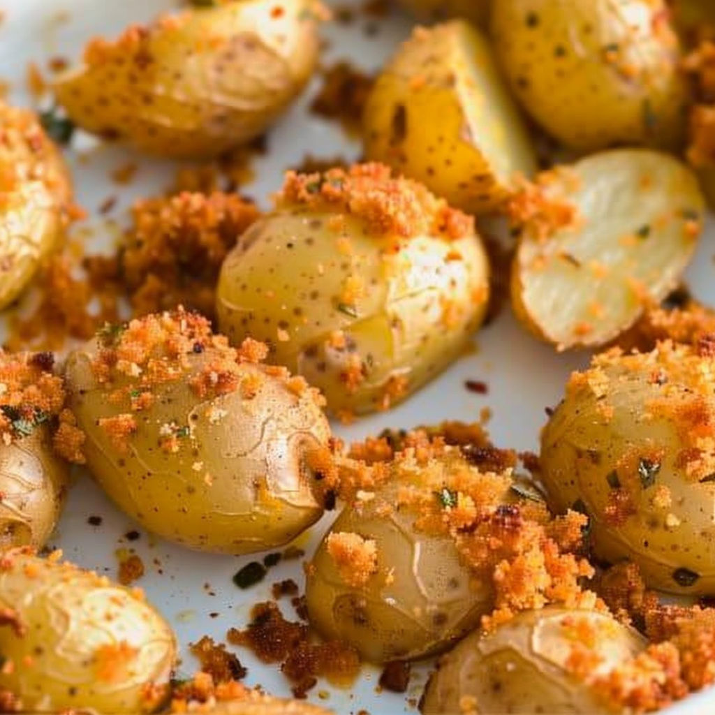 A plate of crispy Parmesan potatoes.