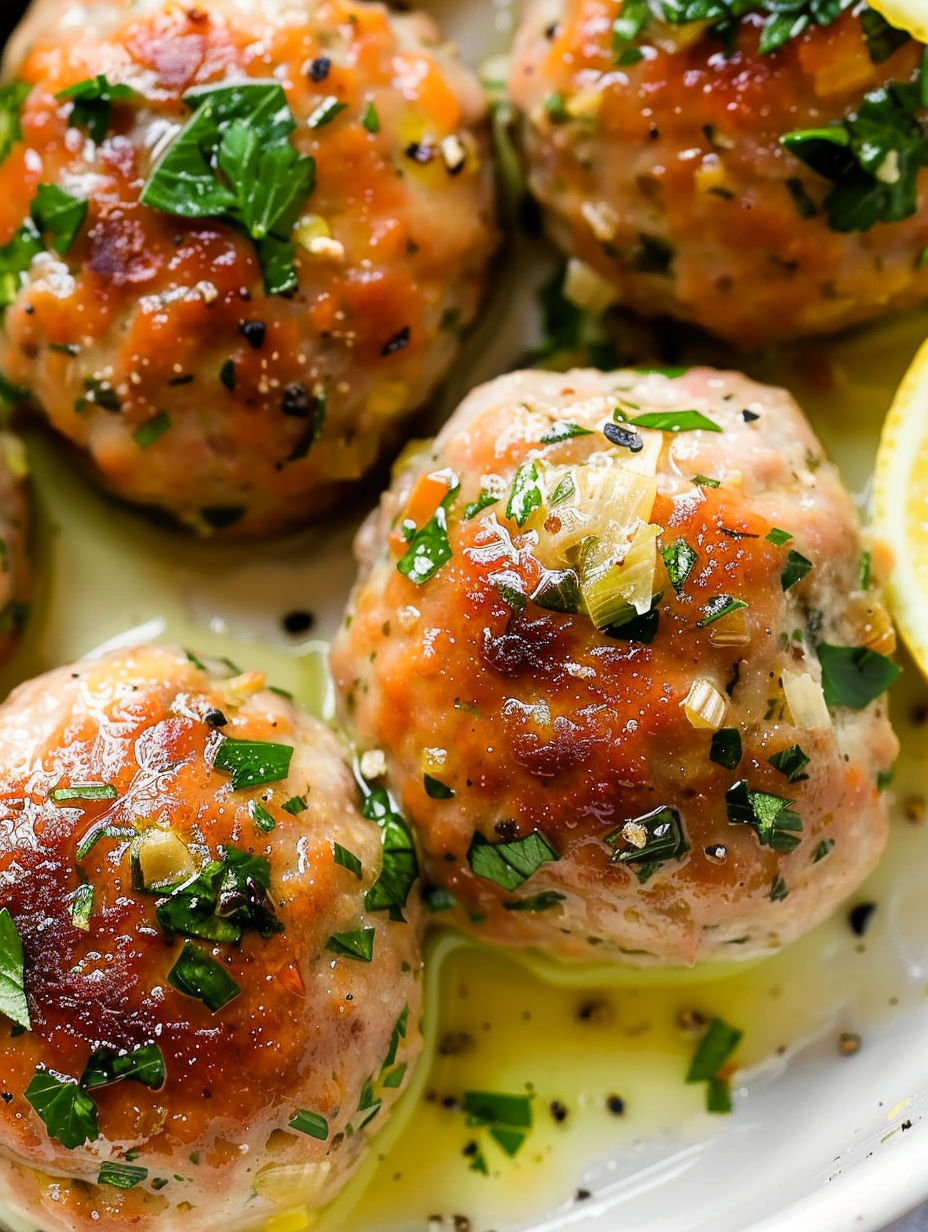 A plate of baked gluten free garlic herb turkey meatballs.