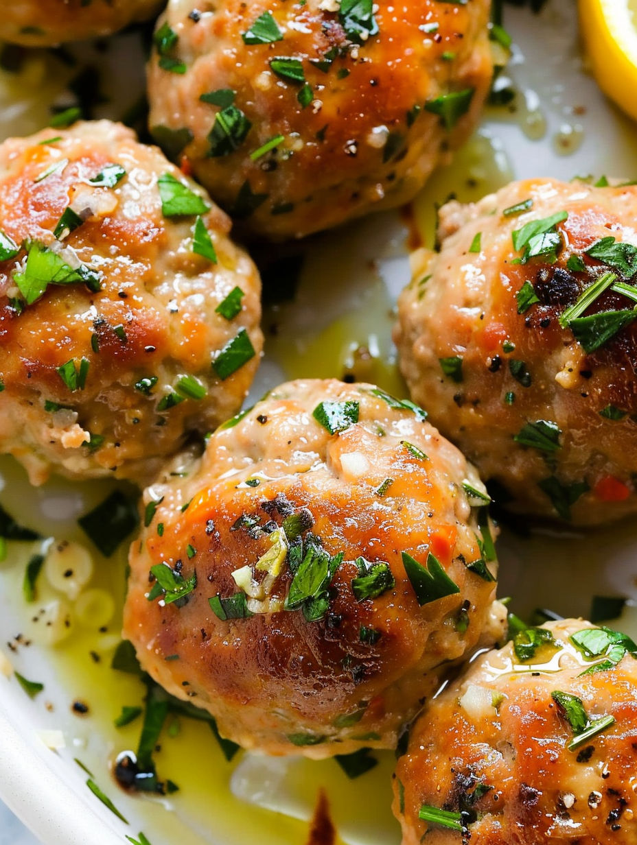 Baked gluten free garlic herb turkey meatballs.