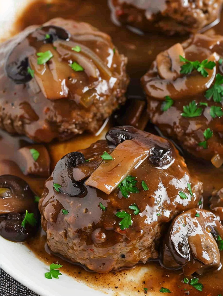 A plate of meat covered in gravy.