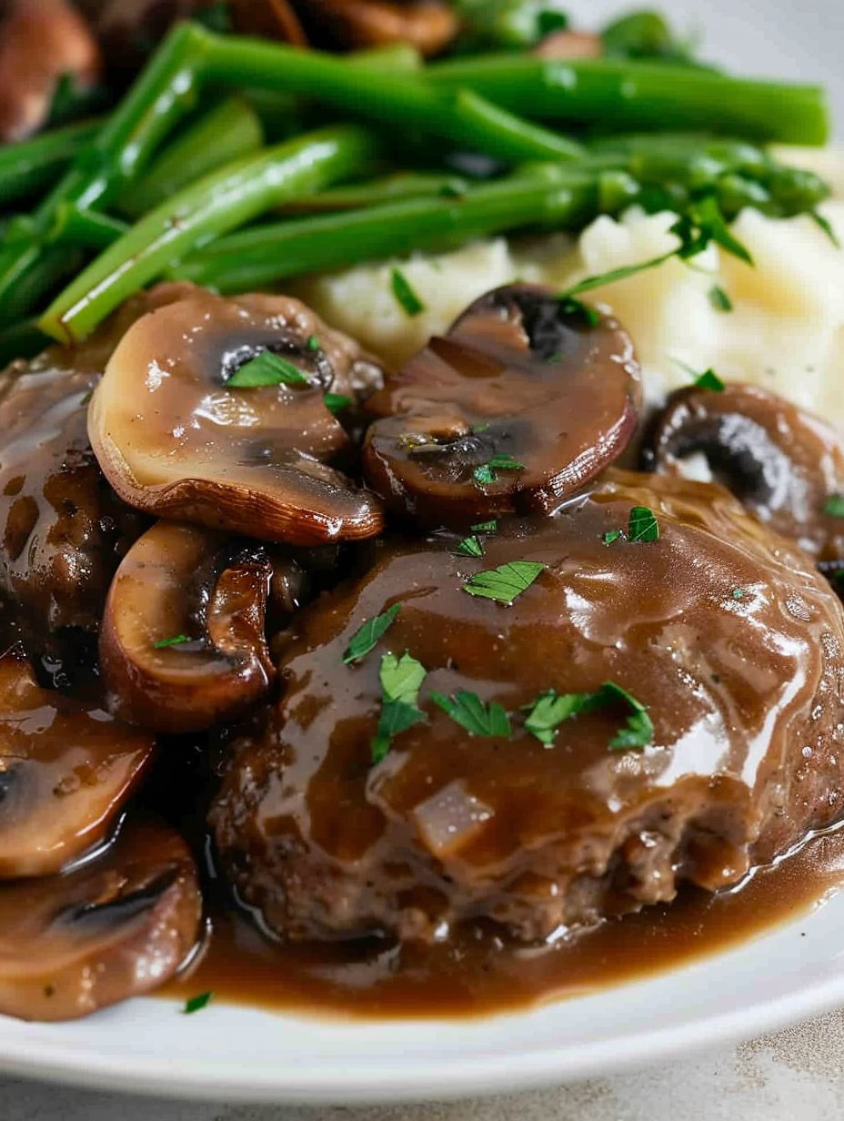 A plate of food with mushrooms and meat.