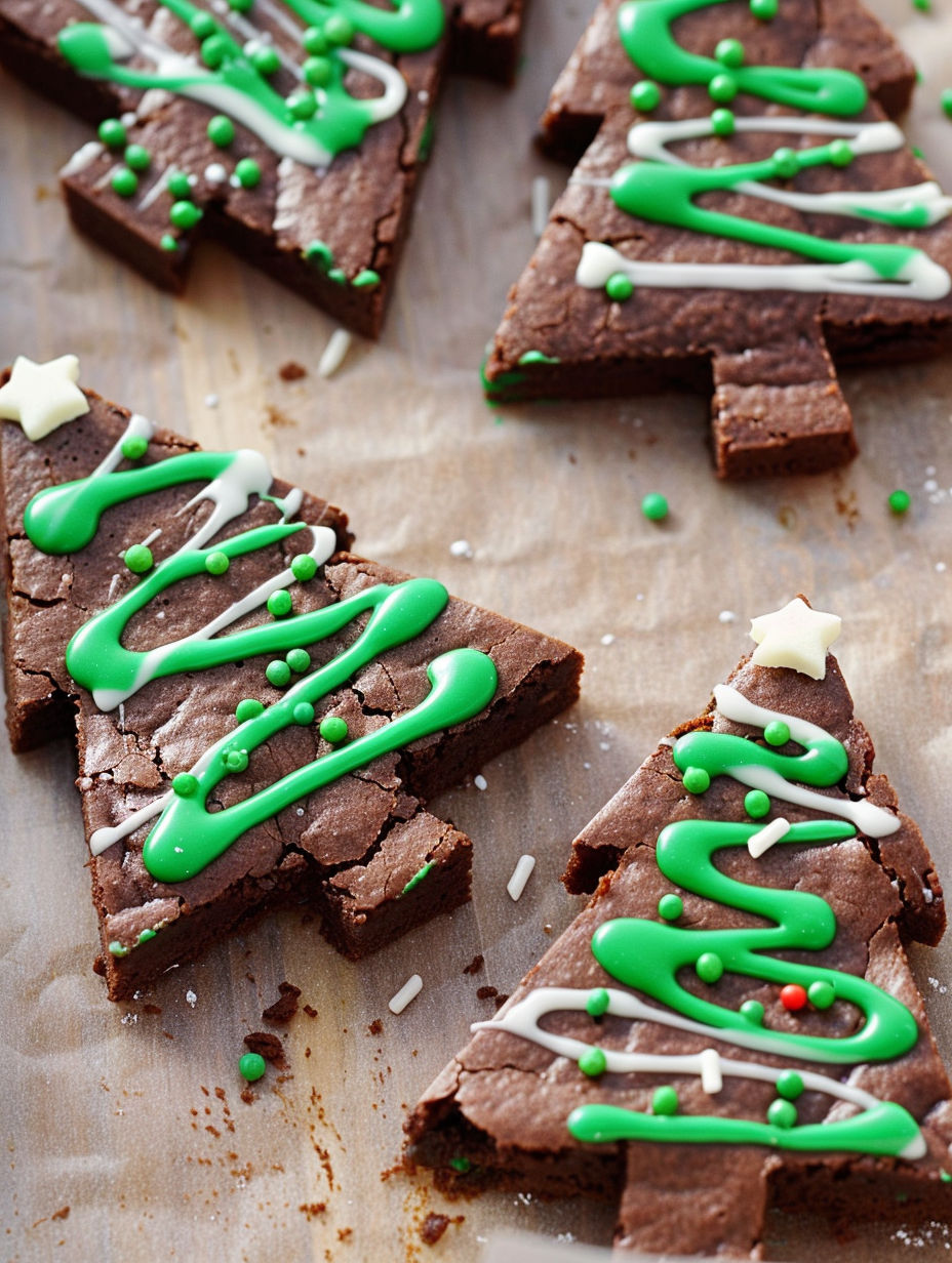 A piece of chocolate cake with green icing and white stars.