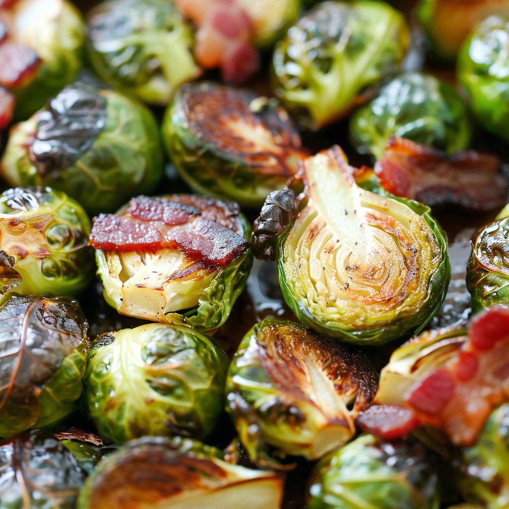 A close up of a plate of bacon wrapped brussels sprouts.