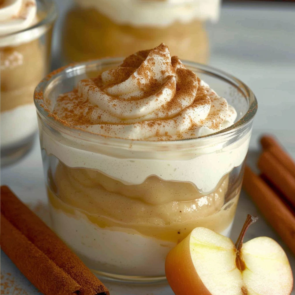 A glass of Zimtcreme mit Apfelmus.