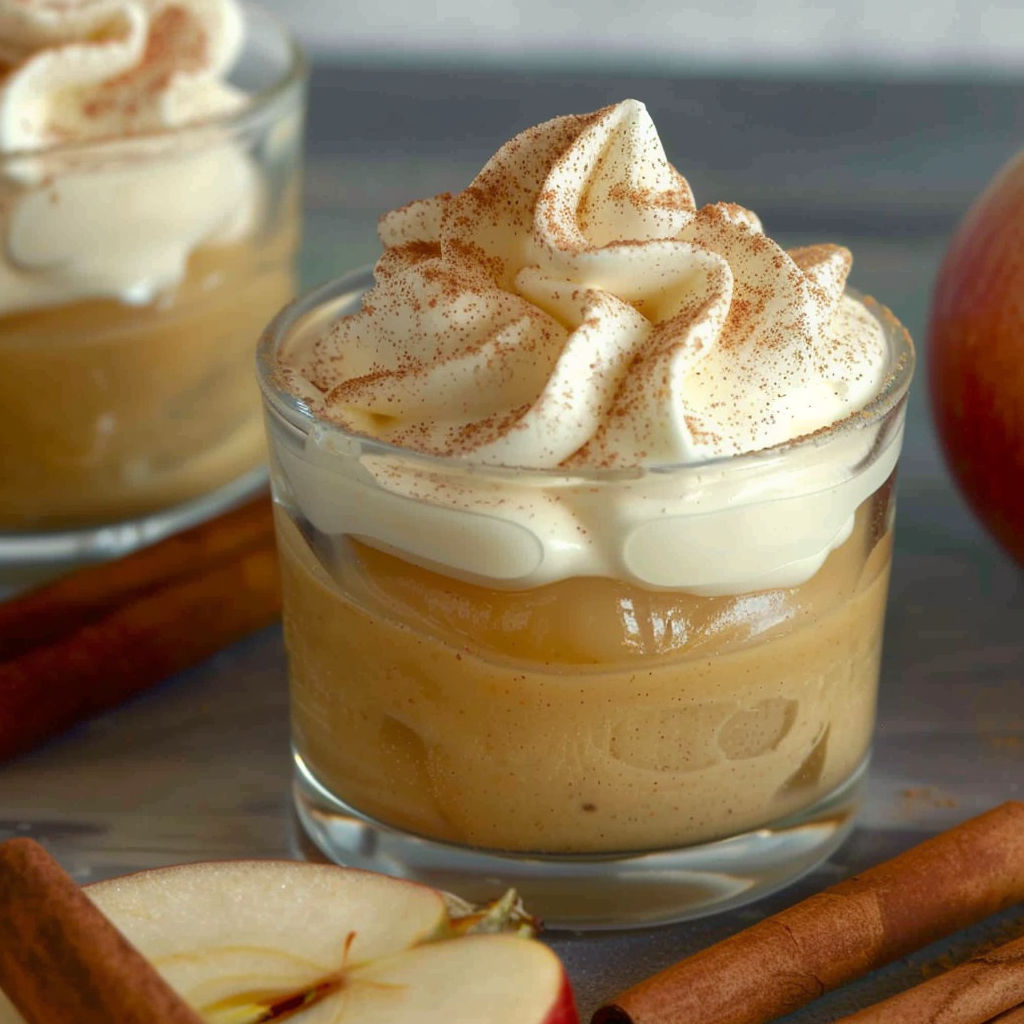 A small glass of zimtcreme with a spoon in it.