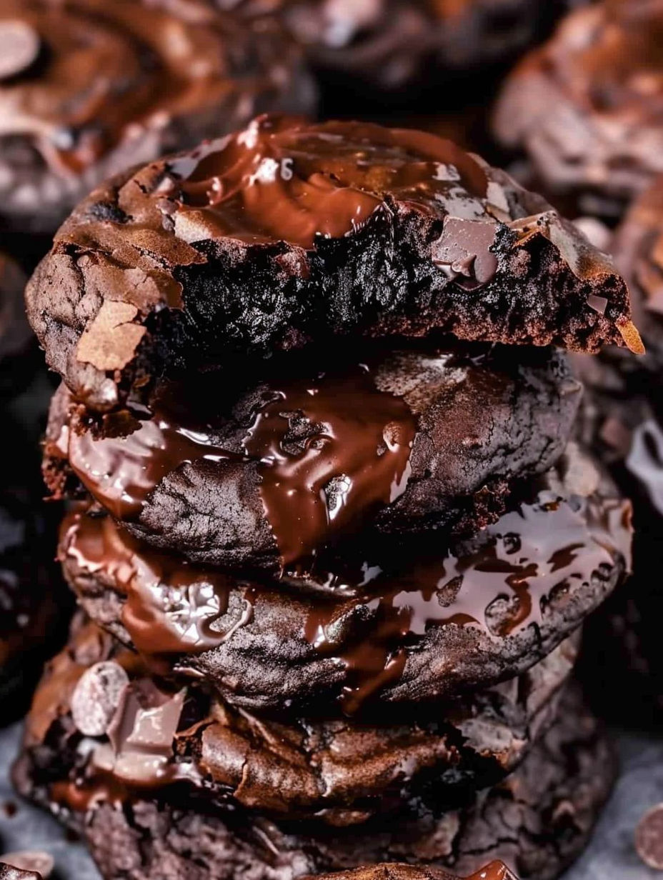 Chocolate cookies with chocolate drizzle.