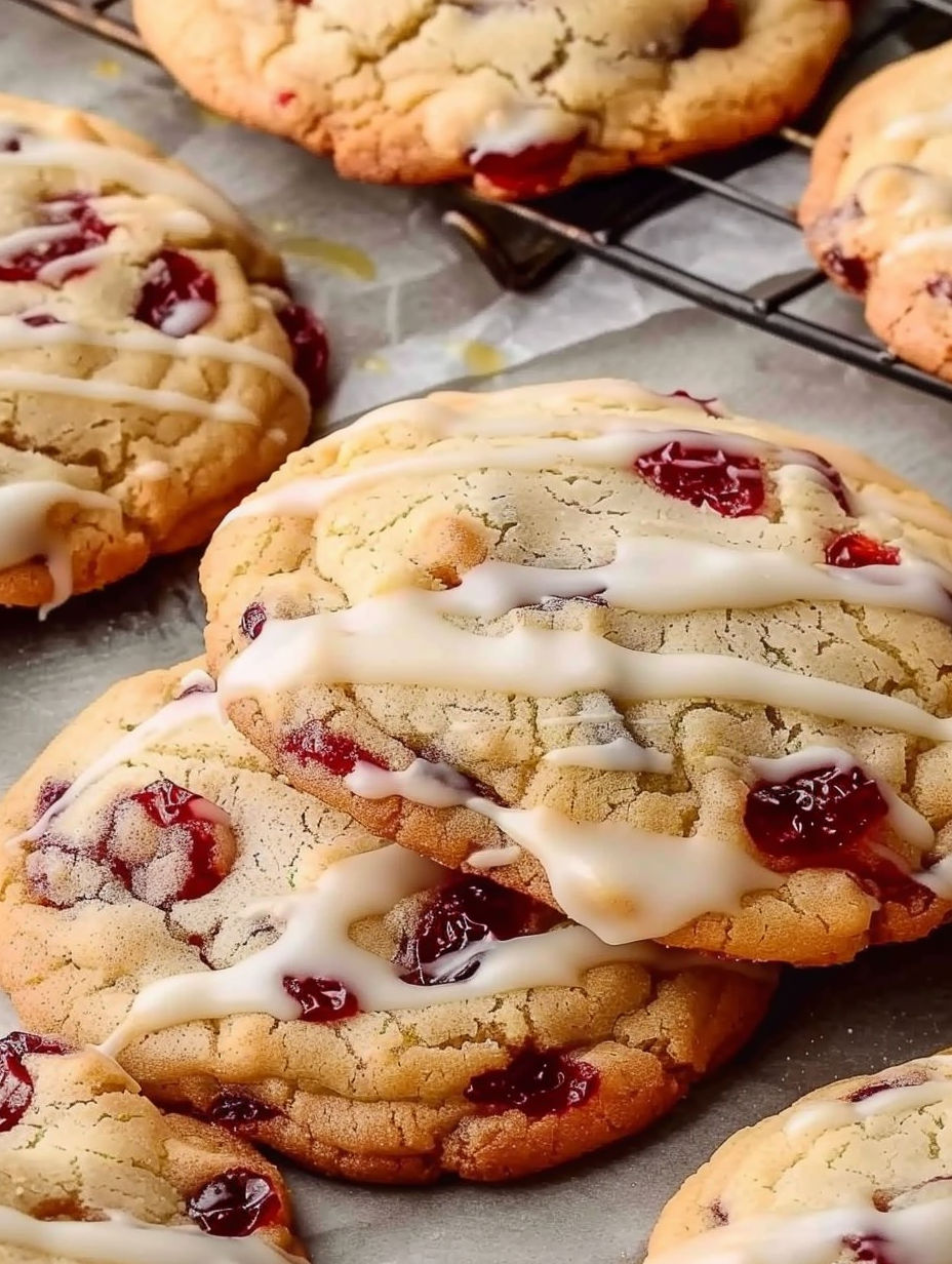 A stack of cookies with white frosting and red and green decorations.