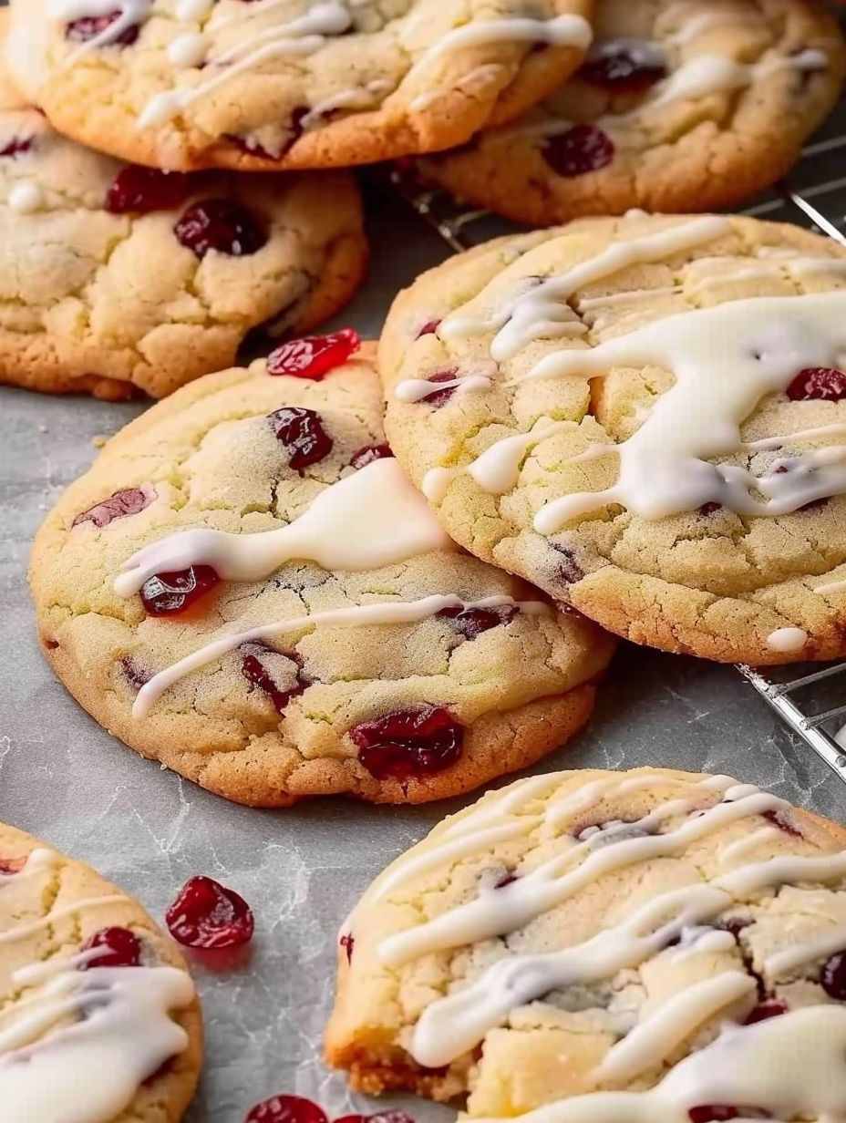 A plate of cookies with white icing and red berries.