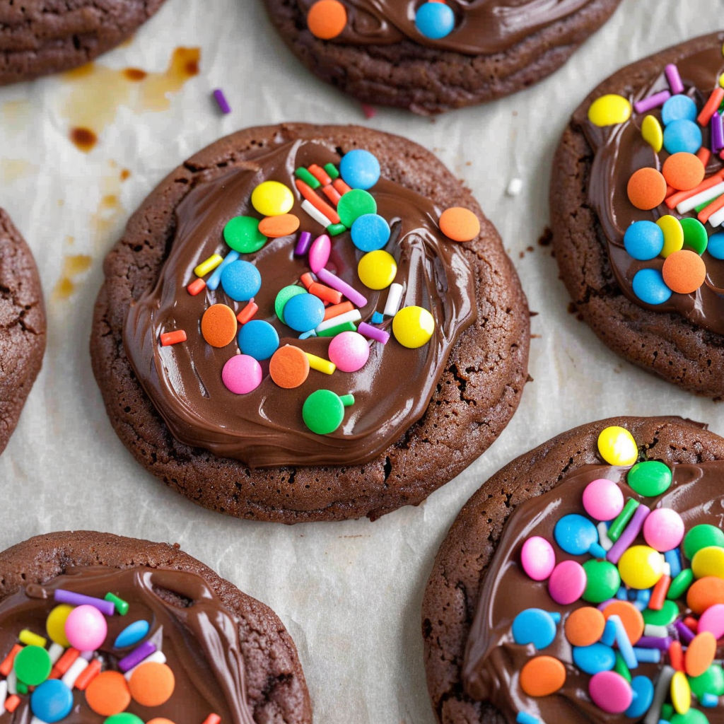 Chocolate cookies with sprinkles.