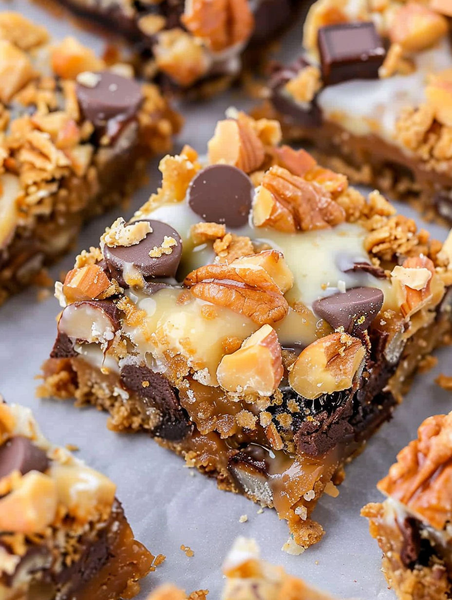A close up of a Seven Layer Magic Bar.
