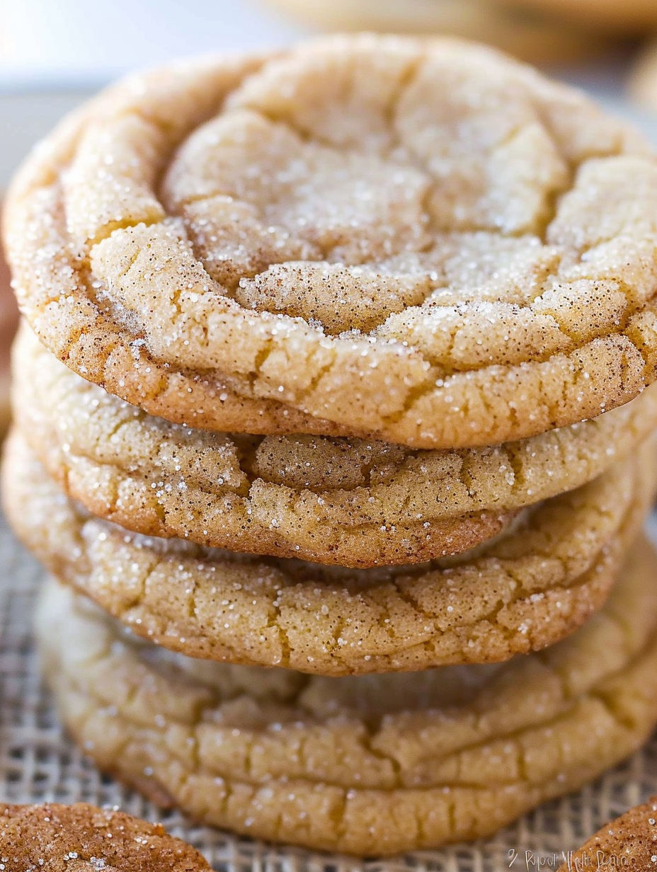 Maple snickerdoodles stacked on top of each other.