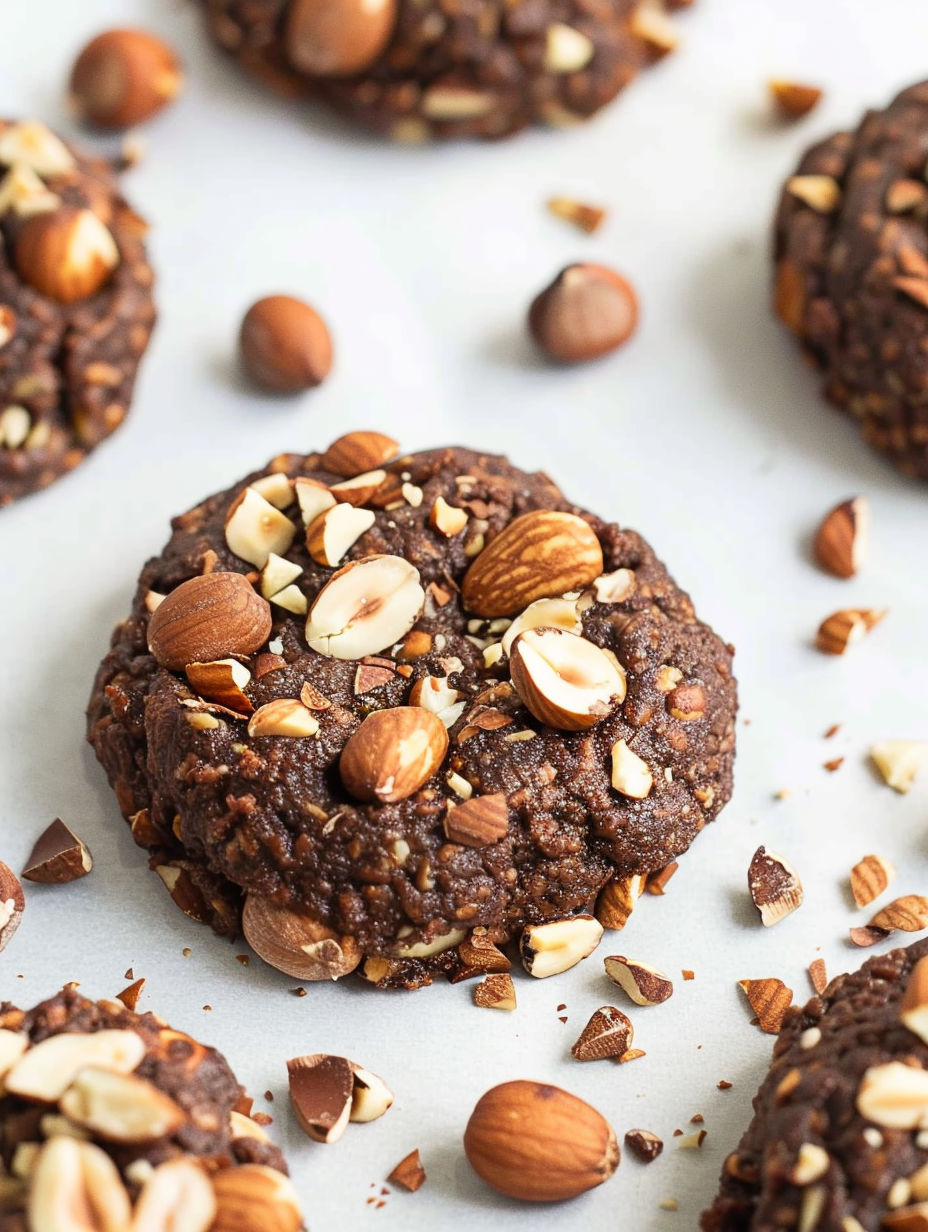 Chocolate Hazelnut Cookies (Sugar-Free) on a white surface.