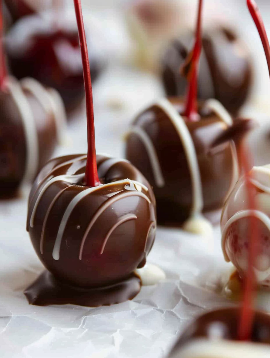 Chocolate cherries with a maraschino cherry on top.