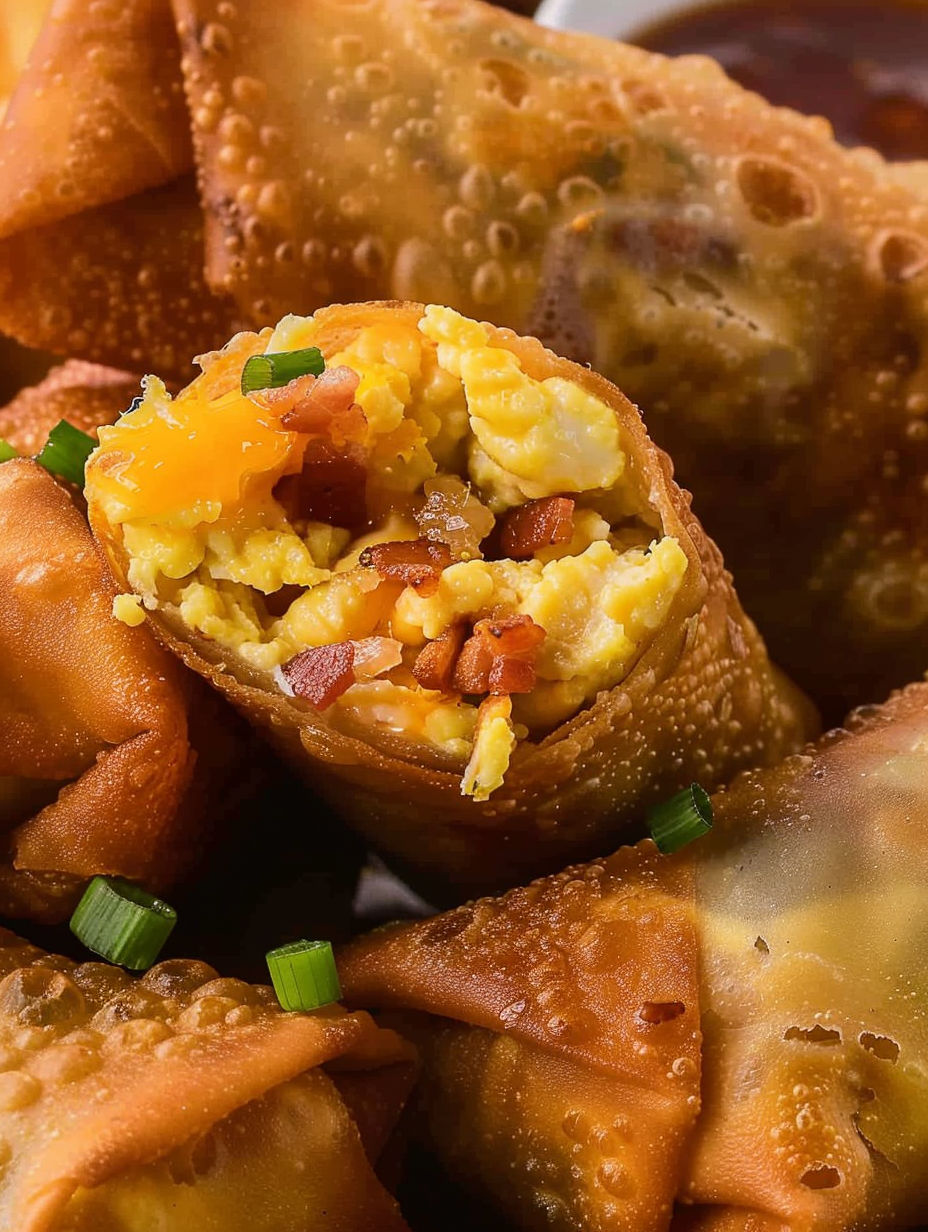 A breakfast egg roll with bacon and cheese.