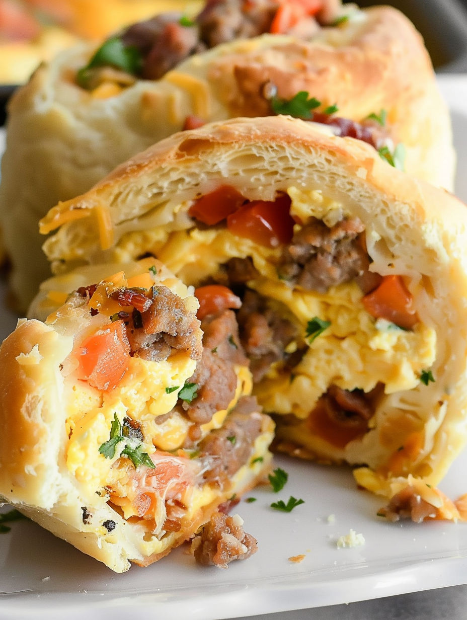 A breakfast roll with meat and cheese.