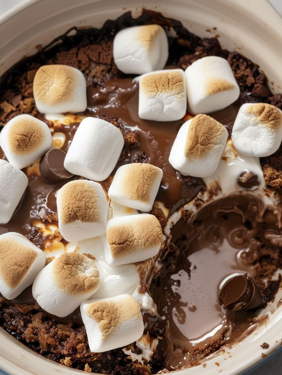 A close up of a S'mores cobbler.