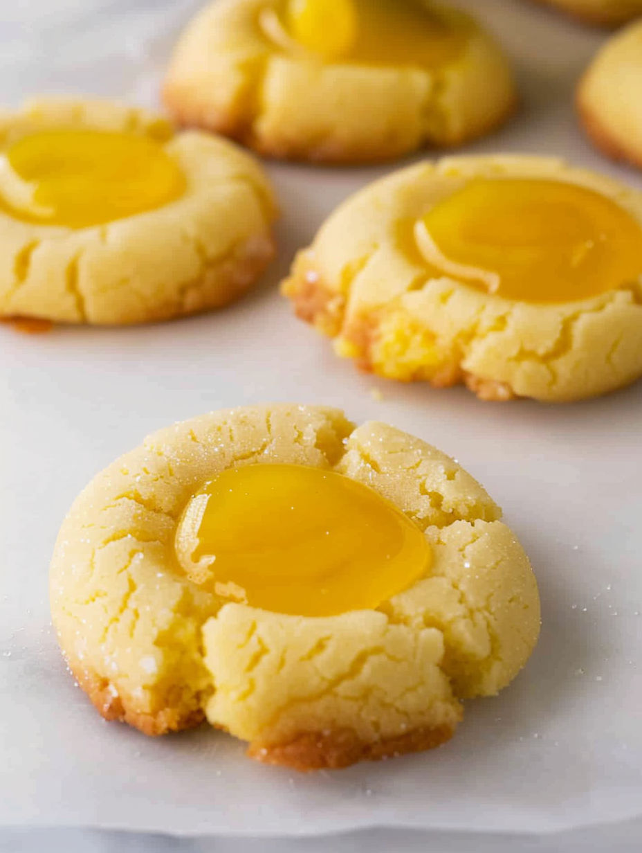 A close up of a lemon curd cookie.