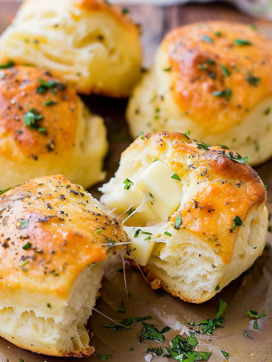 A close up of a stuffed cheese bread.