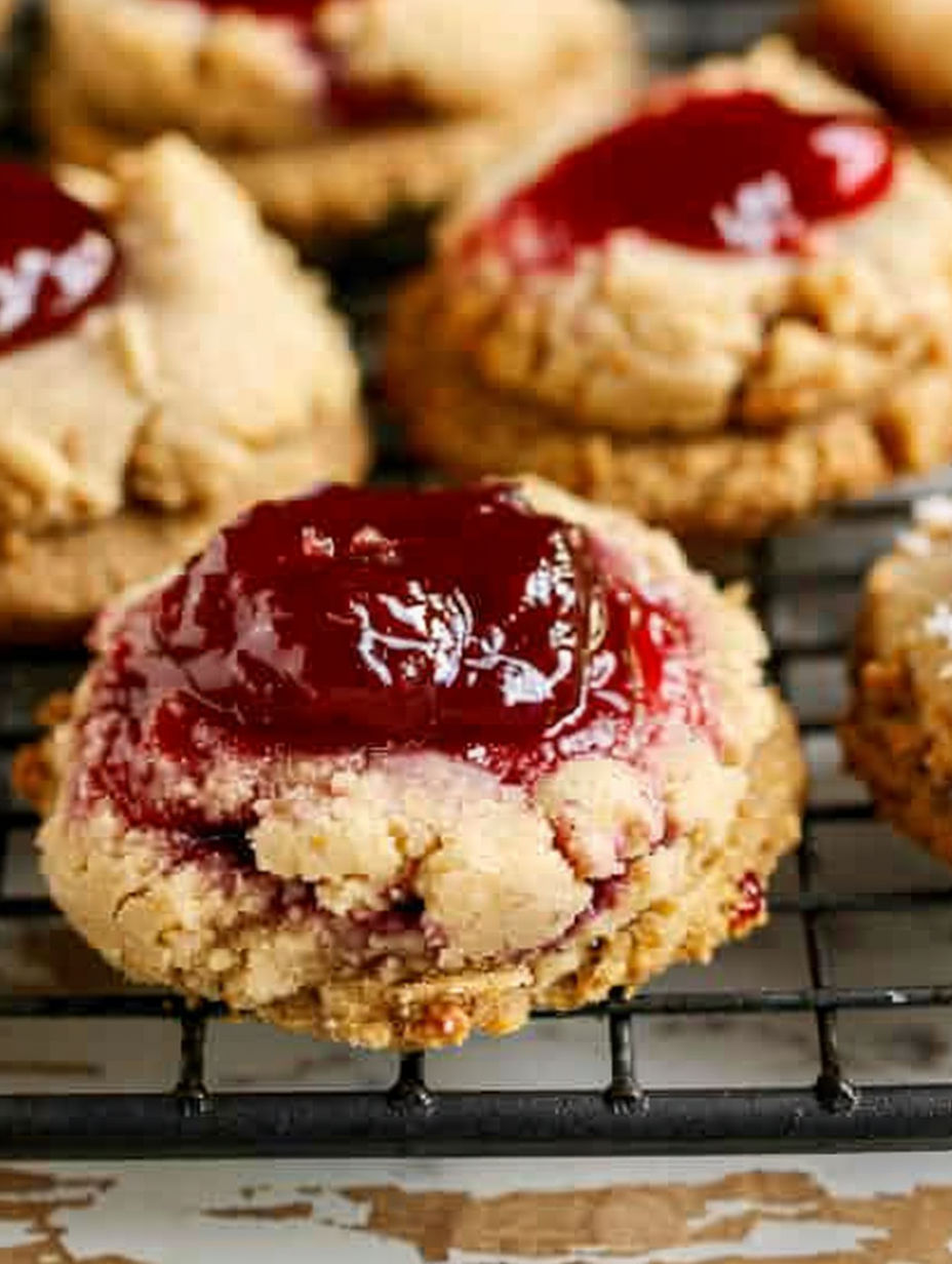 Cherry cheesecake cookies on a cooling rack.