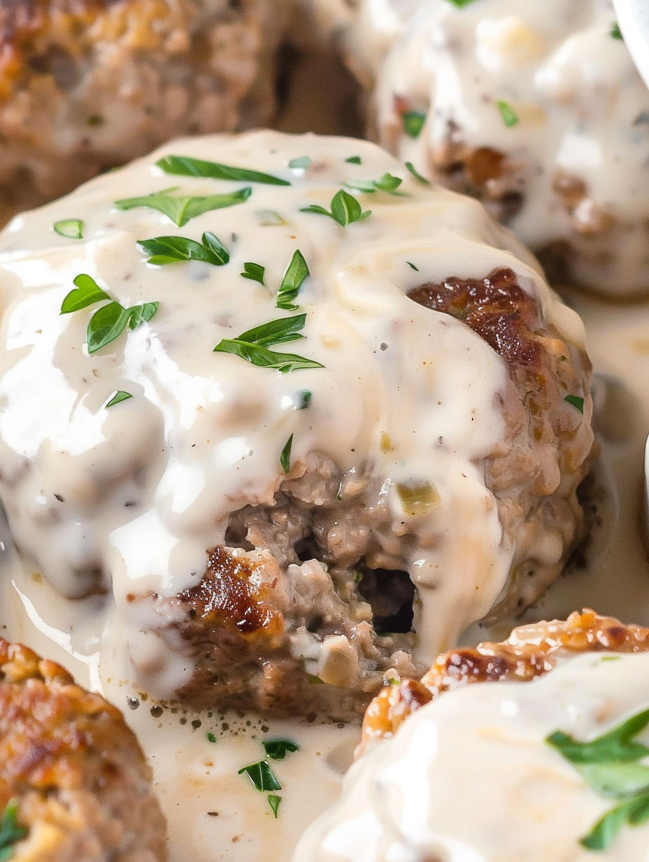 A close up of a delicious Amish Hamburger Steak Bake.