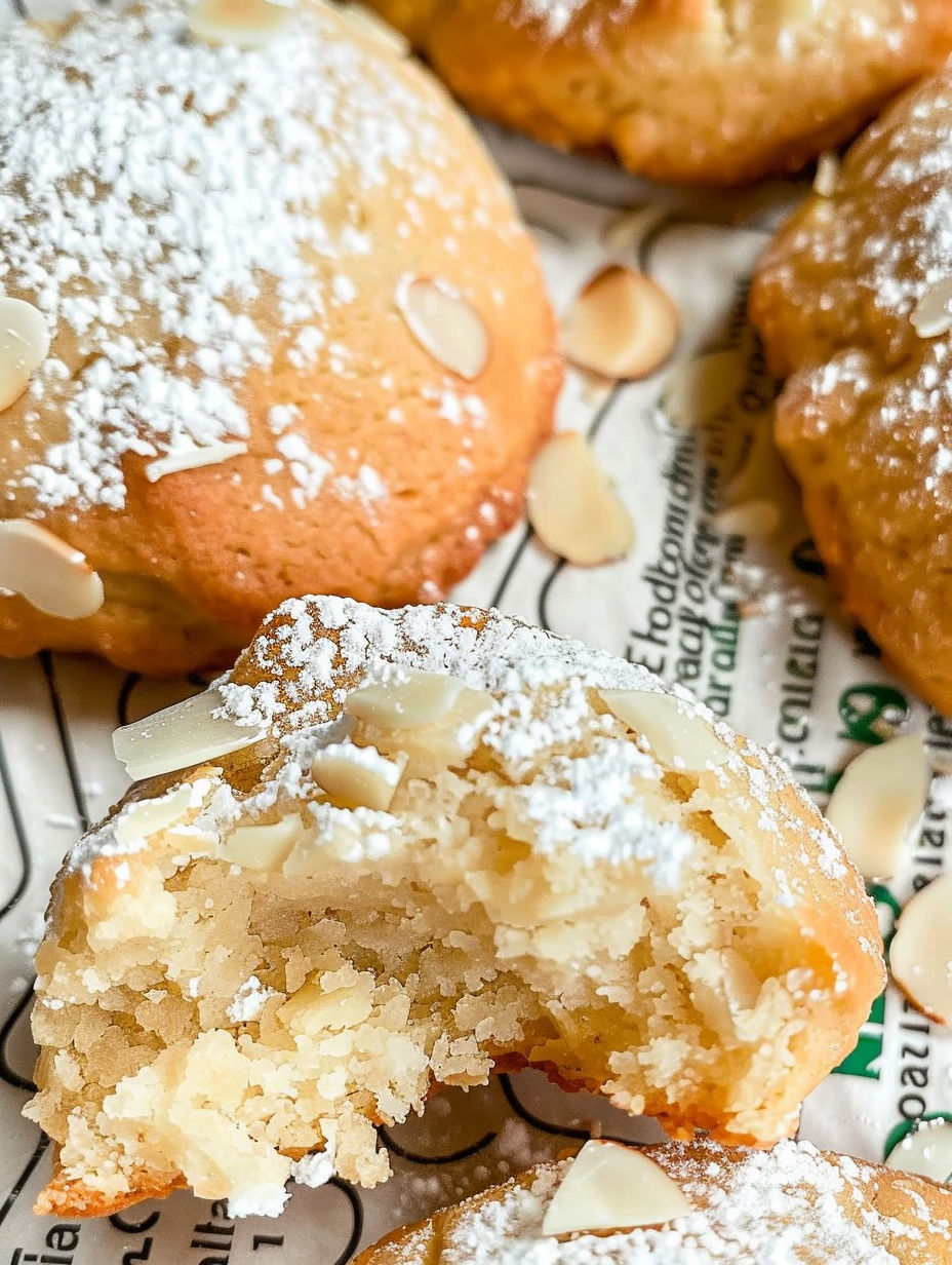 A close up of a cookie with almonds on top.