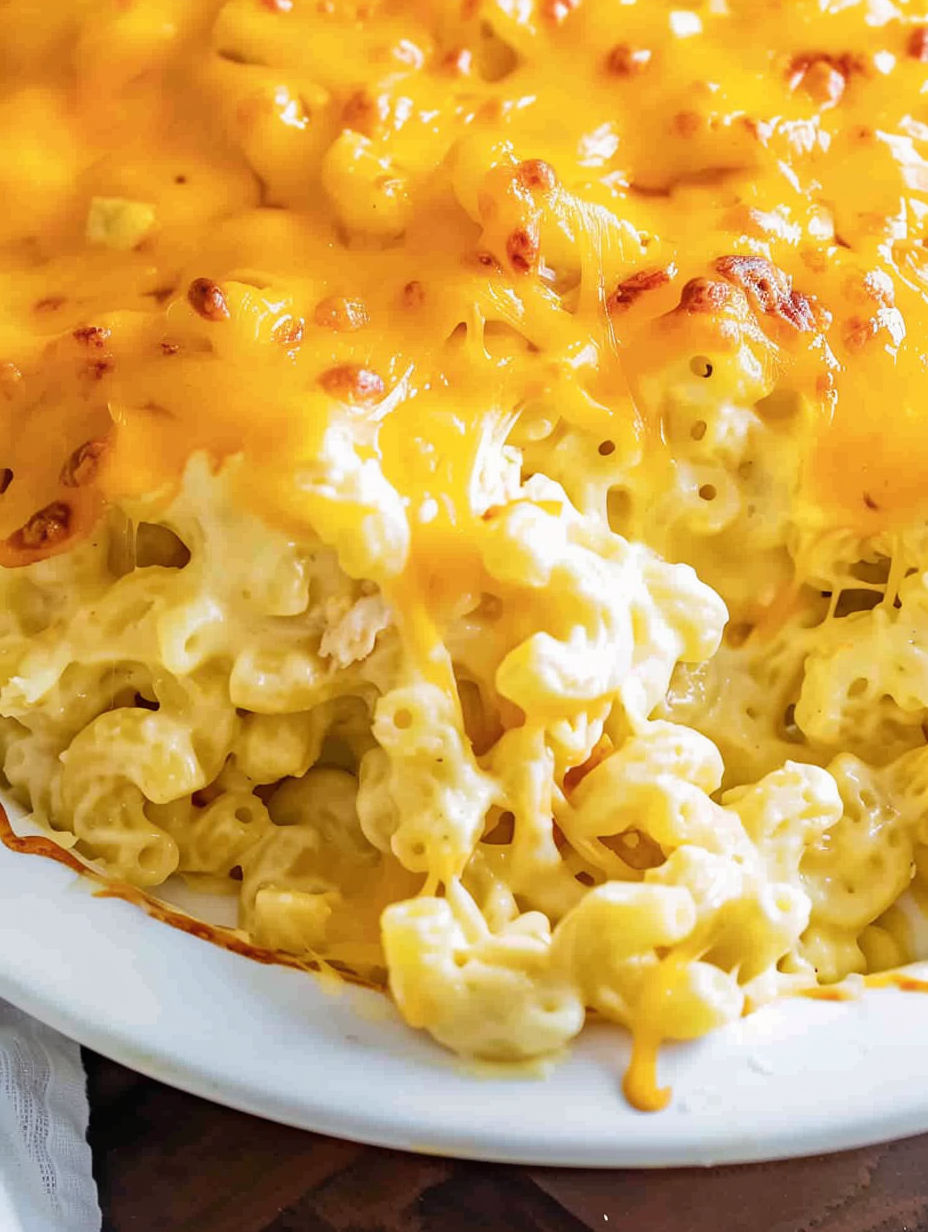 A baked mac and cheese dish.