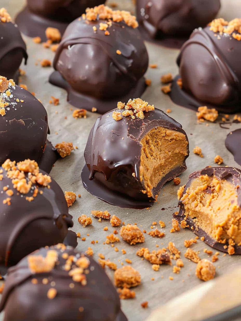 Chocolate truffles with pumpkin seeds.