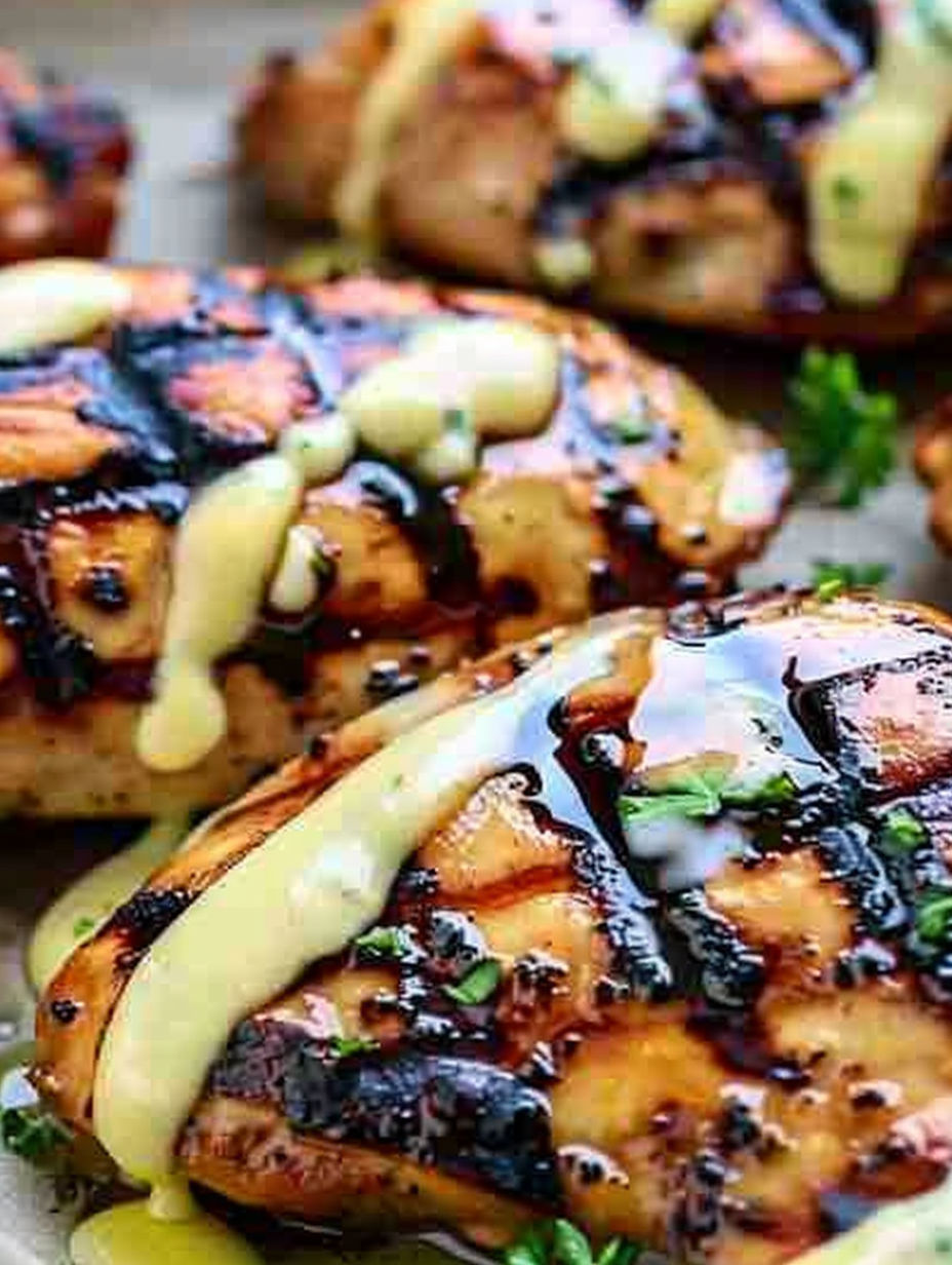 Grilled chicken with honey mustard sauce.