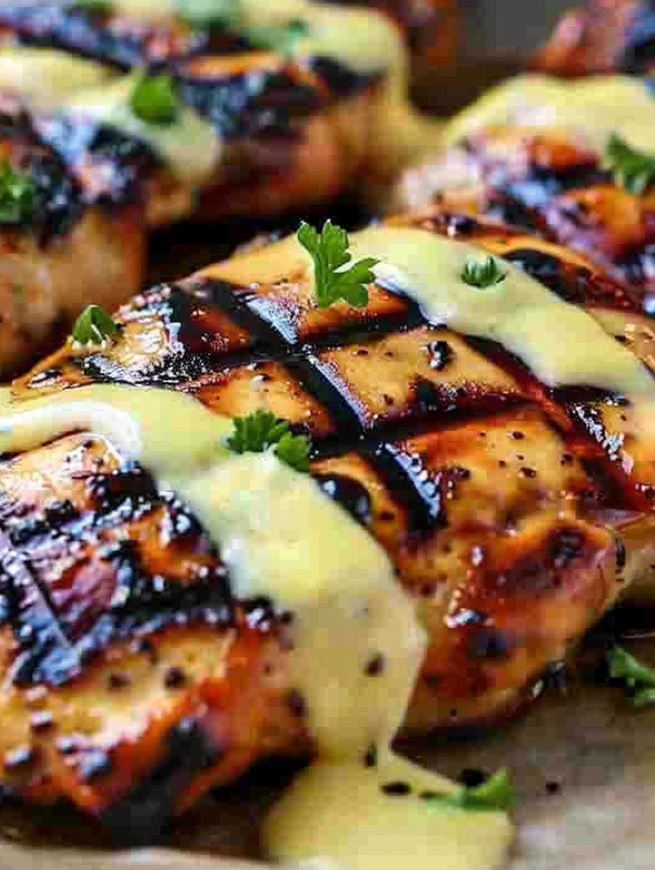 Grilled chicken with honey mustard sauce.