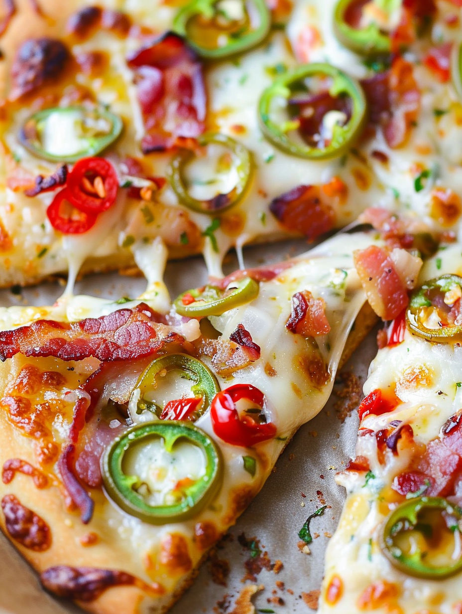 A slice of jalapeño popper pizza.