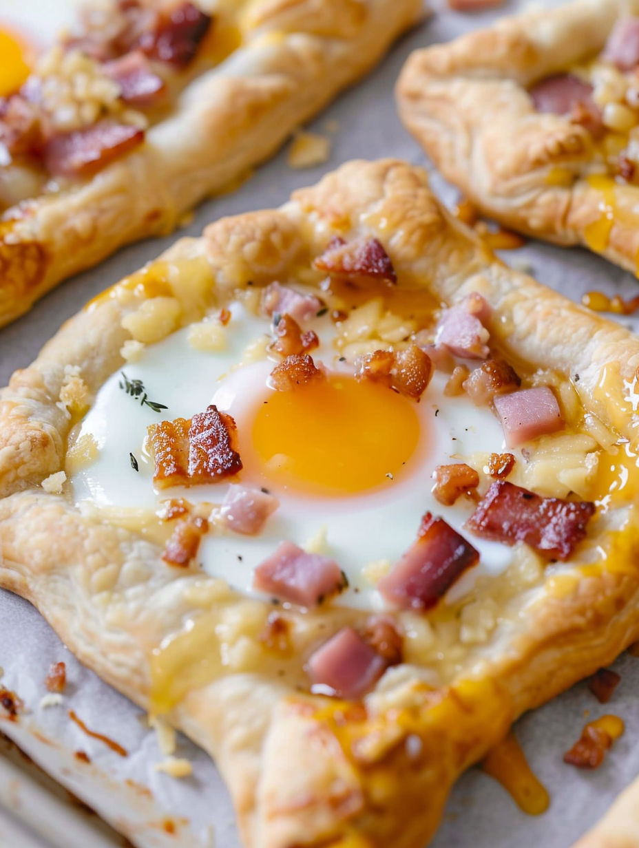 A breakfast hand pie with a fried egg in the center.
