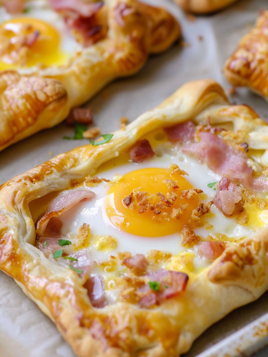 A pastry with a fried egg in the center.