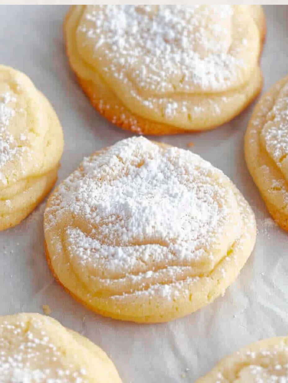 A plate of cream cheese cookies with powdered sugar on top.